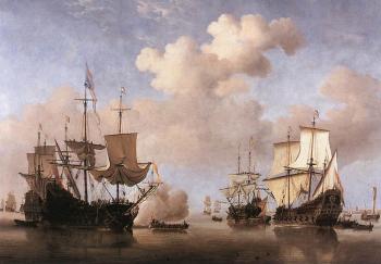 Willem Van De Velde The Younger : Calm: Dutch Ships Coming to Anchor